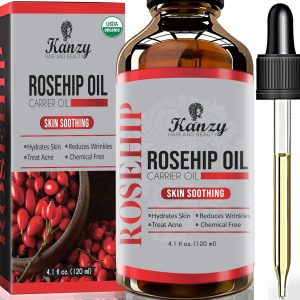 Kanzy Rosehip Oil for Face 120ml Rosehip Oil Organic Cold Pressed Rose Hip Oil for Face 100% Pure Vegan Cruelty Free for Skin, Hair, Nails, and Body for Nourishment, Dryness, Fine lines and Scars